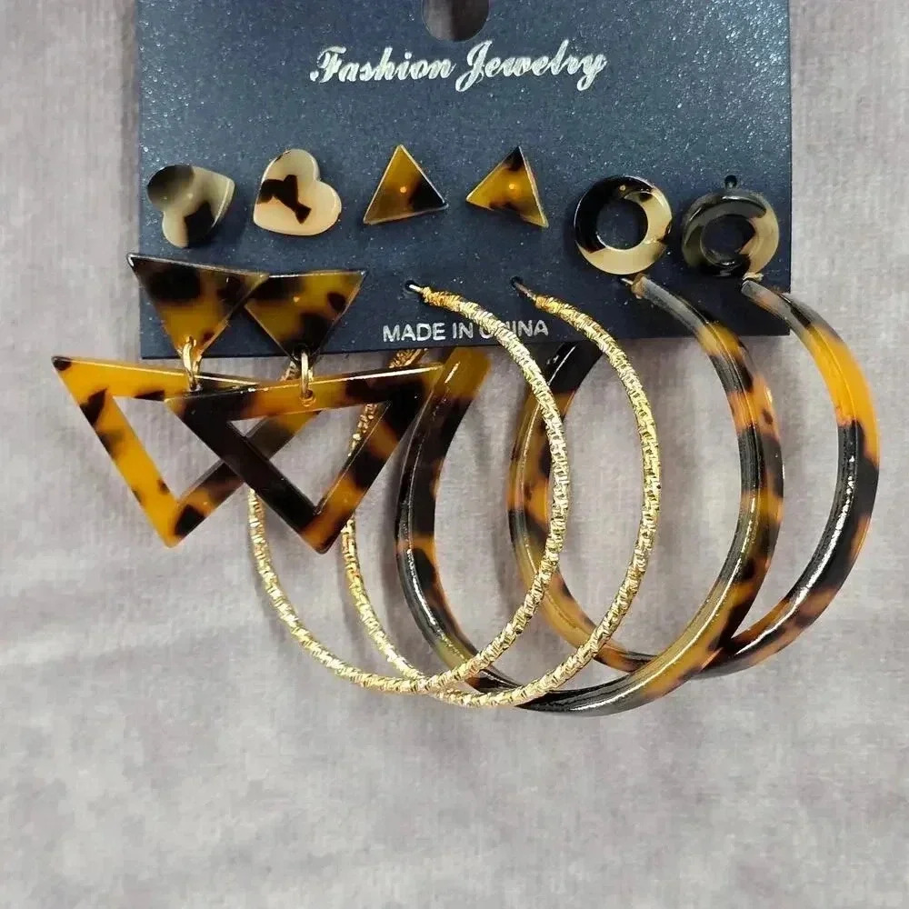 Brown Black Hoop Stud Dangle Earrings Set of Six Bundle Fashion Jewelry Earrings